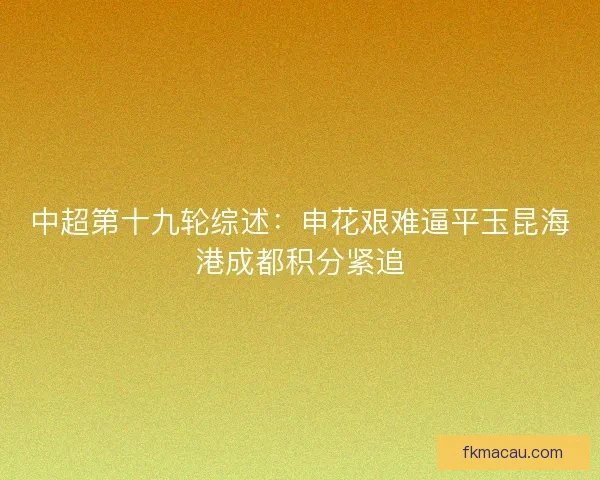 中超第十九轮综述：申花艰难逼平玉昆海港成都积分紧追